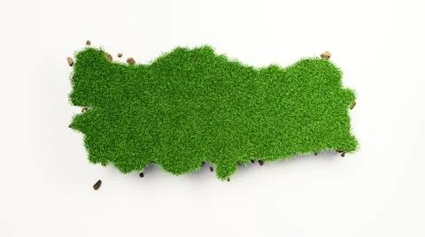 3D illustration of Turkey map with grass patch soil earth cut piece on the white Ilustración de archivo