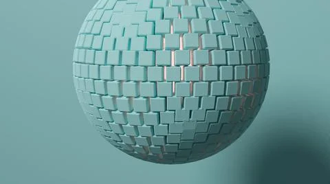 3D Illustration. of turquoise sphere composed of cubes Stock Illustration