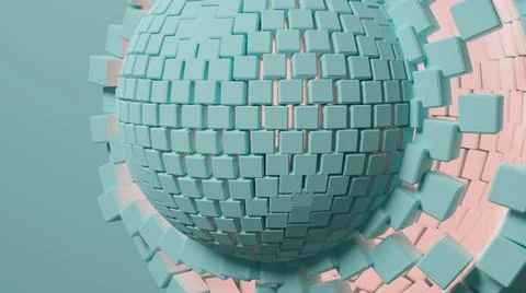 3D Illustration. of turquoise sphere composed of cubes Stock Illustration