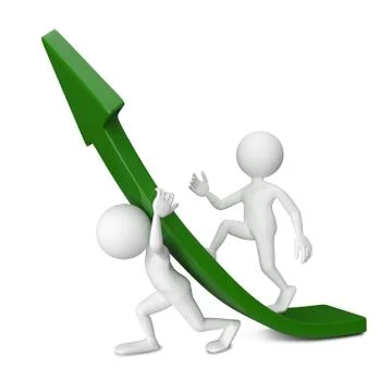 3D Illustration Two Abstract Human Raises A Green Arrow Stock Illustration