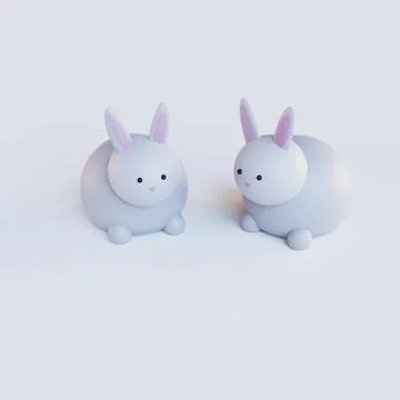 3d illustration of two cute white ceramic rabbit decorations. Stock Illustration