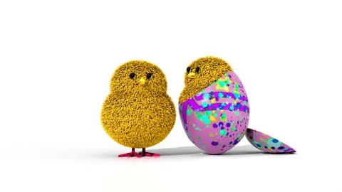A 3D Illustration of Two Easter Chicks Stock Illustration
