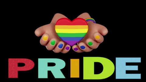 3D Illustration of Two Hands Cupping Rainbow Heart with Pride Text Isolated.. Stock Footage 340283388