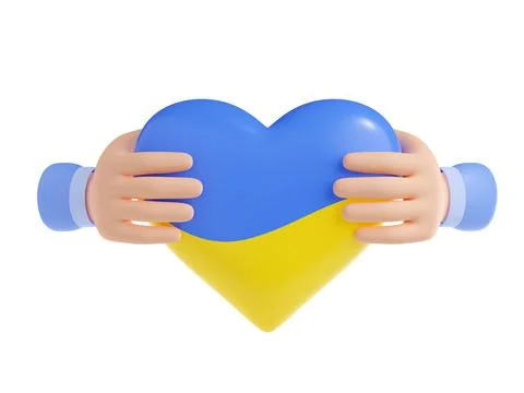 3D illustration of two hands holding Ukraine heart Stock Illustration