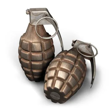 3D illustration of Two MK2 hand grenades on white background Stock Illustration