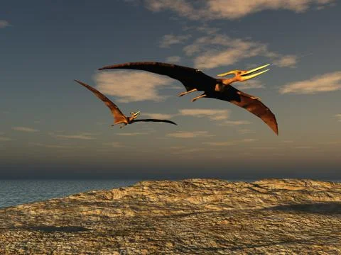 3D illustration of two pteranodons イラスト素材