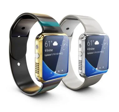 3d Illustration of Two Smart watch with black and white strap on white backgr Stock Illustration