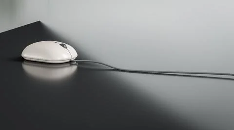 3D illustration of a typical white computer mouse on a gray background with copy Illustrazione stock