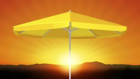 3d illustration of a typical yellow umbrella sunshade at sunset Stock Illustration
