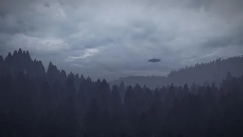3D illustration. UFO over the mountains Stock Illustration