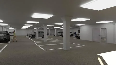 3d illustration of a underground garage Stock Illustration