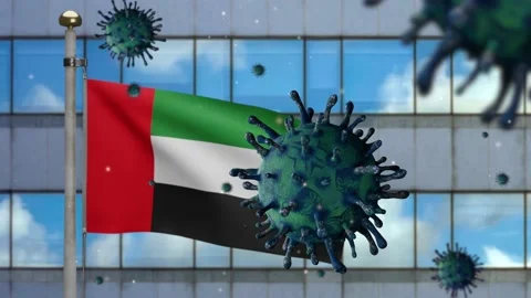 3D illustration United Arab Emirates flag on city Coronavirus. UAE Covid 19-Dan Stock Footage 150152575