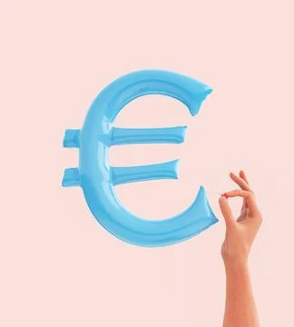 3D illustration of unrecognizable person piercing inflatable euro symbol Stock Illustration