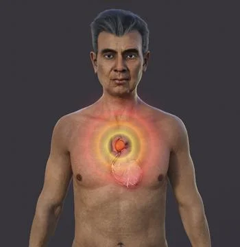 A 3D illustration of the upper half part of a senior man with transparent s.. Illustrazione stock