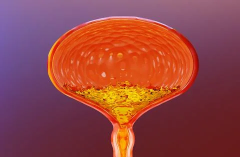 3d illustration of urinary system, bladder with urine, 3d render, Stock Illustration