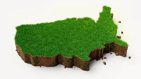 3D illustration of the USA map with grass and ground texture 库存插图