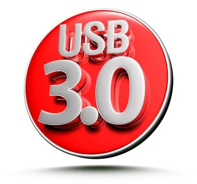 3d illustration USB 3.0 Red circle on white background.(With Clipping Path). Stock Illustration