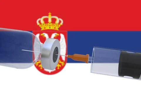 3D Illustration vaccine container bottle accompanied by a syringe with Serbia Stock Illustration
