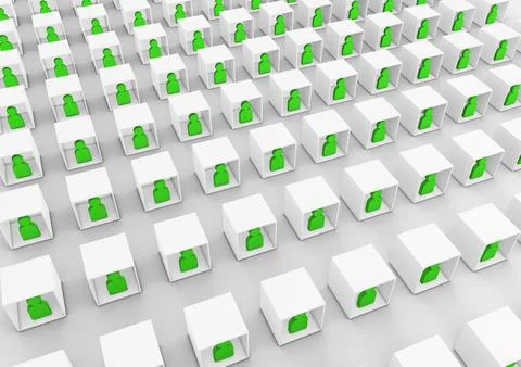 3D illustration of various collaborators or students teaming inside boxes as Illustrazione stock