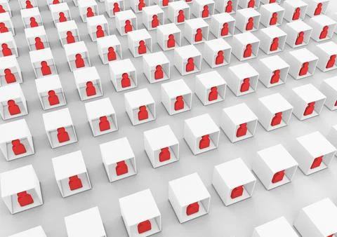 3D illustration of various collaborators or students teaming inside boxes as 스톡 일러스트