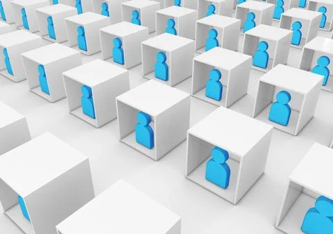 3D illustration of various collaborators or students teaming inside boxes as Illustrazione stock