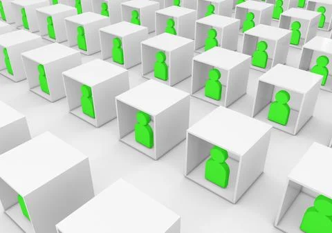 3D illustration of various collaborators or students teaming inside boxes as Illustrazione stock