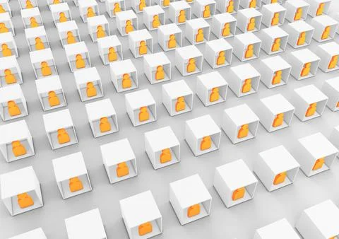 3D illustration of various collaborators or students teaming inside boxes as Illustrazione stock