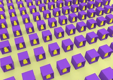 3D illustration of various collaborators or students teaming inside boxes as 스톡 일러스트