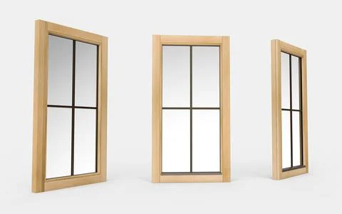 A  3d illustration of a vertical rectangle wooden window isolated on a white  Ilustración de archivo