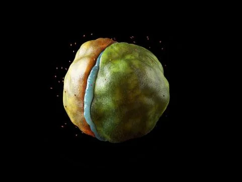 3d Illustration of virus cells close up isolated on black background Stock Illustration