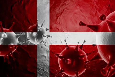 3D ILLUSTRATION VIRUS WITH Denmark FLAG, CORONAVIRUS, Flu coronavirus floatin Stock Illustration