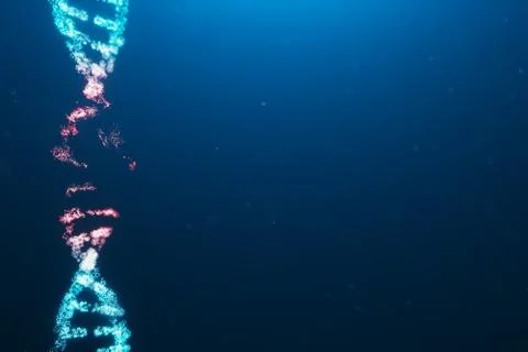3D illustration Virus DNA molecule, structure. Concept destroyed code human Illustrazione stock