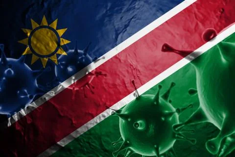 3D ILLUSTRATION VIRUS WITH Namibia FLAG, CORONAVIRUS, Flu coronavirus floatin Stock Illustration