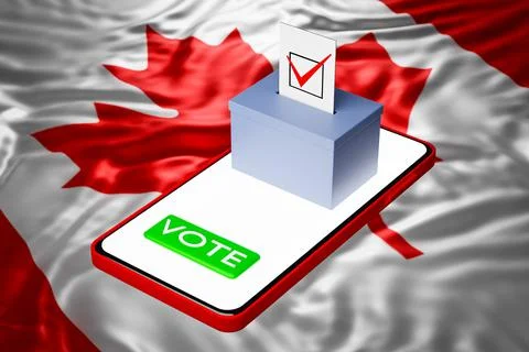 3d illustration of a voting box with a billboard standing on a smartphone, wi Stock Illustration