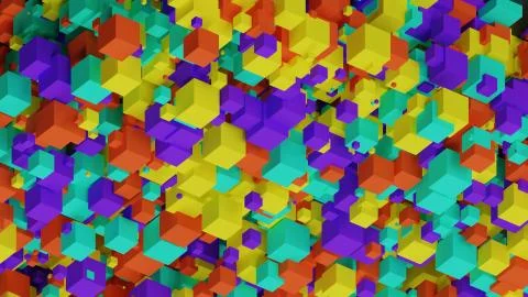 3D illustration. Wallpaper, background, backdrop with cheerfully colored cubes Stock-Illustration
