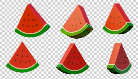 3d Illustration Watermelon split rotation in various directions Stock Illustration