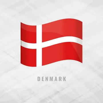3d illustration waving flag of Denmark. Vector flag of Denmark.on Grey Back.. 스톡 일러스트