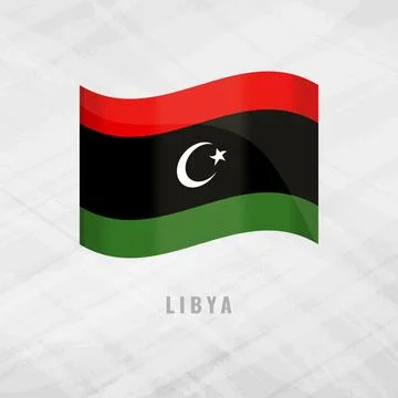 3d illustration waving flag of Libya. Vector flag of Libya on Grey Backgrou.. Stock Illustration