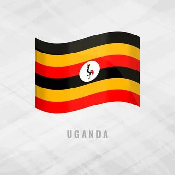 3d illustration waving flag of Uganda Vector flag of Uganda on Grey Backgro.. Stock Illustration