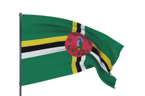 3D illustration. Waving flags of the world - flag of Dominica. Isolated on white Illustrazione stock