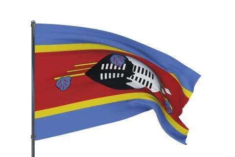 3D illustration. Waving flags of the world - flag of Eswatini. Isolated on white 스톡 일러스트