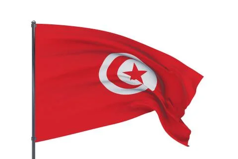 3D illustration. Waving flags of the world - flag of Tunisia. Isolated on white Stock Illustration