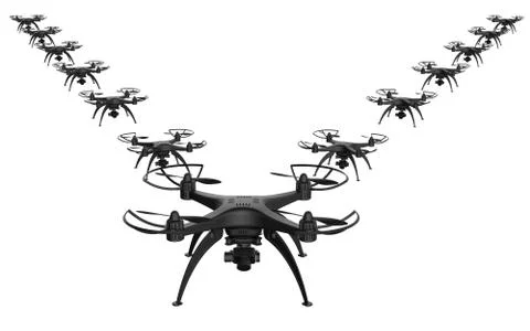 3d illustration of a wedge of drones on a white background Stock Illustration