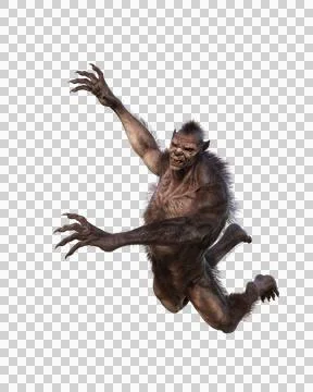 3D illustration of a werewolf in leaping attack pose isolated on white. Stock Illustration