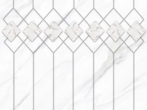 3d illustration, white background, vertical intersecting lines, marble rhombuses Stock Illustration