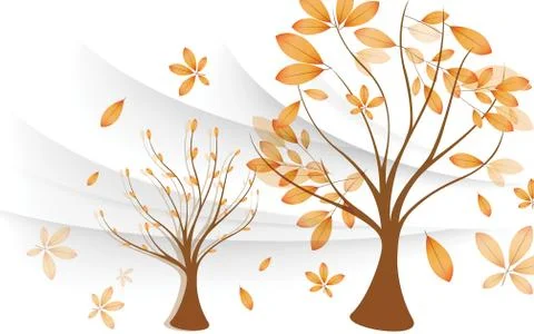 3d illustration, white background, waves, autumn trees, leaves Stock Illustration