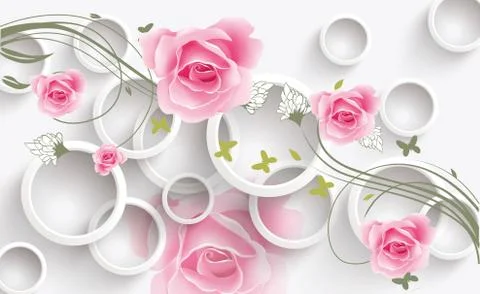 3d illustration, white background, white rings and large buds of roses Stock Illustration