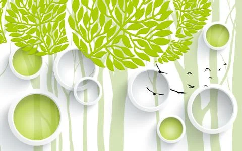 3d illustration, white background, white rings, green circles, green trees Stock Illustration