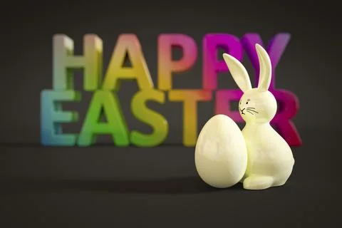 3d illustration of a white easter bunny figure with colorful message Stock Illustration