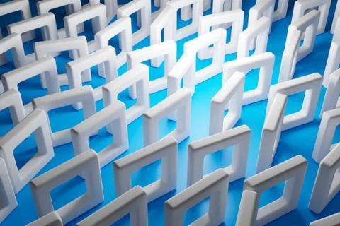 3d illustration of white frames on a blue background. Sketchy window frames i Stock Illustration